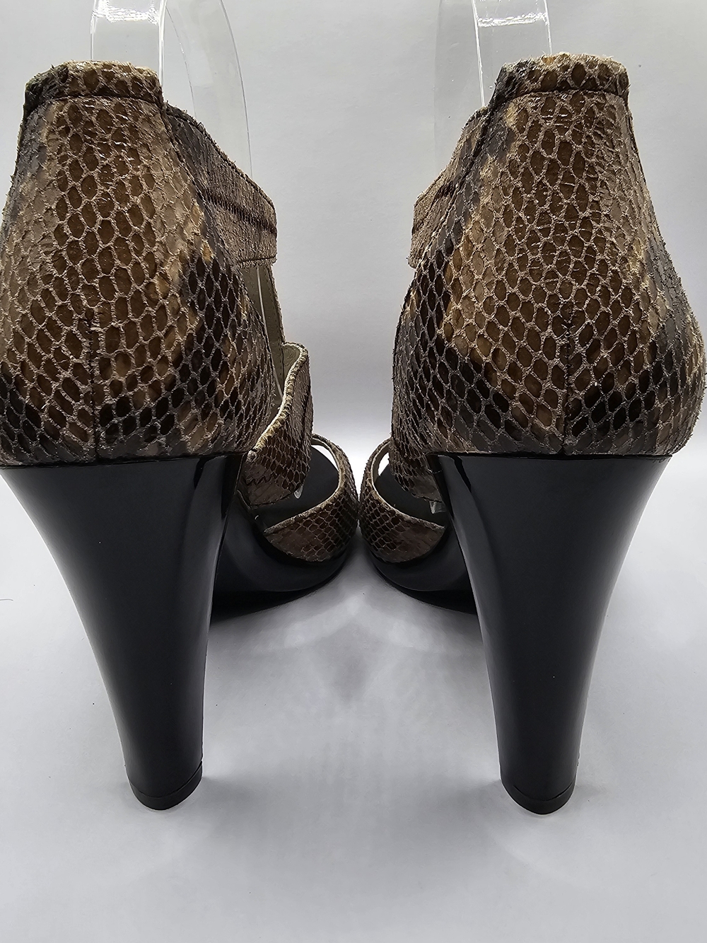 Michael Kors Brown Leather Snake-Print Zip-Front Heeled Sandals Sz 9 - Picture 6 of 6